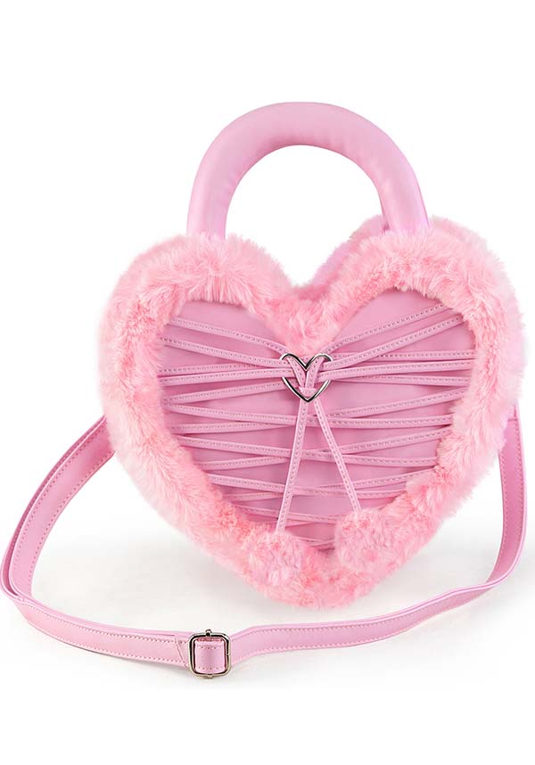 Demonia Pink Faux Fur Heart-Shaped Pre-Order Handbag Purse