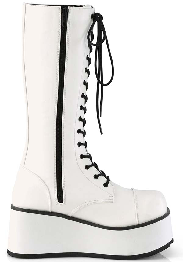 PRE-ORDER: White Demonia TRASHVILLE-502 Platform Knee High Lace-Up Boots