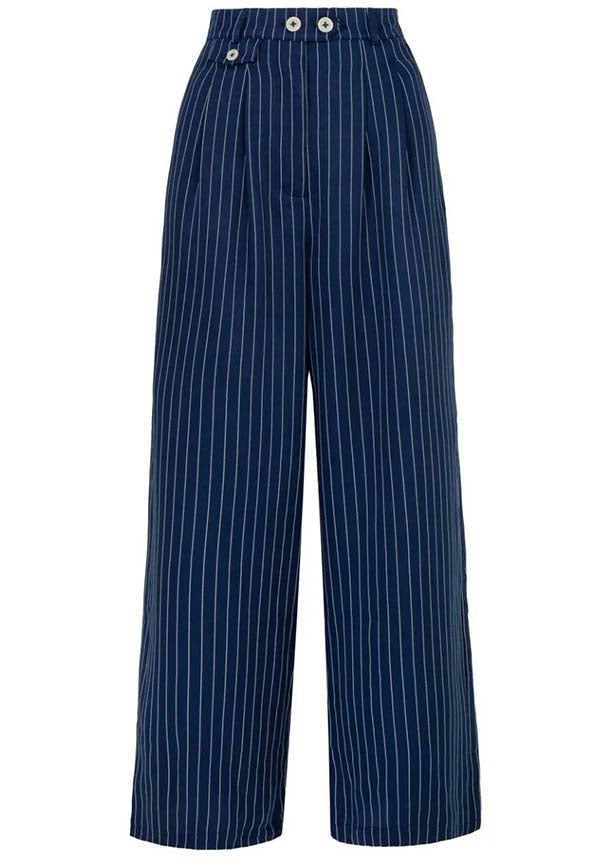 Hell Bunny Costello Navy Wide-Leg Retro Pinstripe Pants