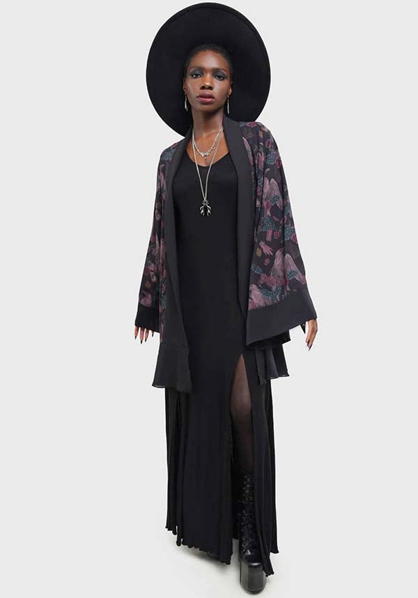 Corax Print Kimono with Smooth Fabric and Relaxed Fit