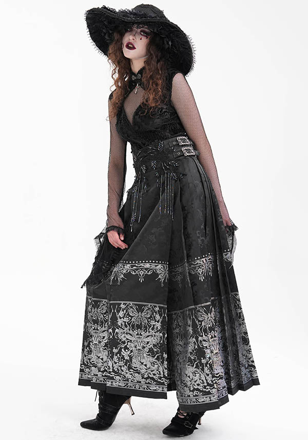 Devil Fashion Luxury Black Floral Jacquard Maxi Skirt