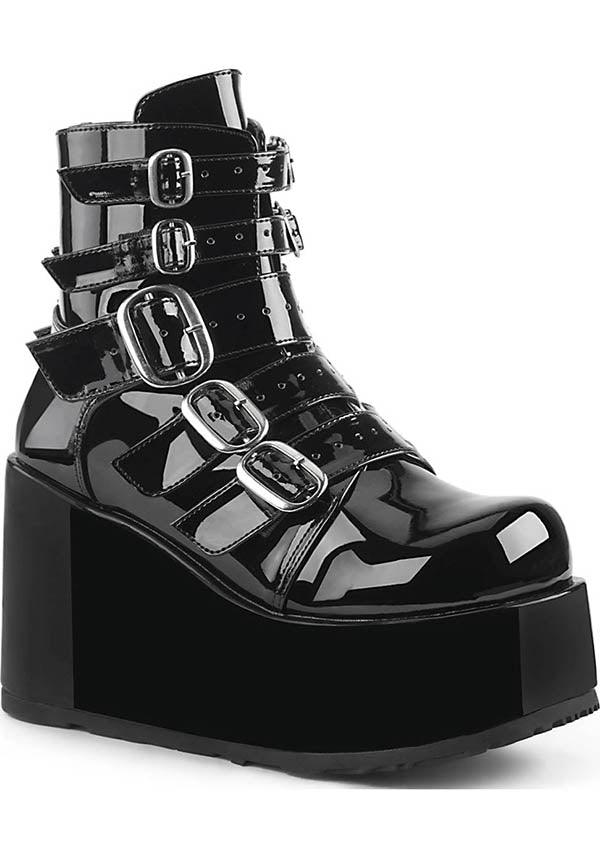 CONCORD-57 Patent Black Vegan Platform Ankle Boots for Alternative Fashion - Preorder Now