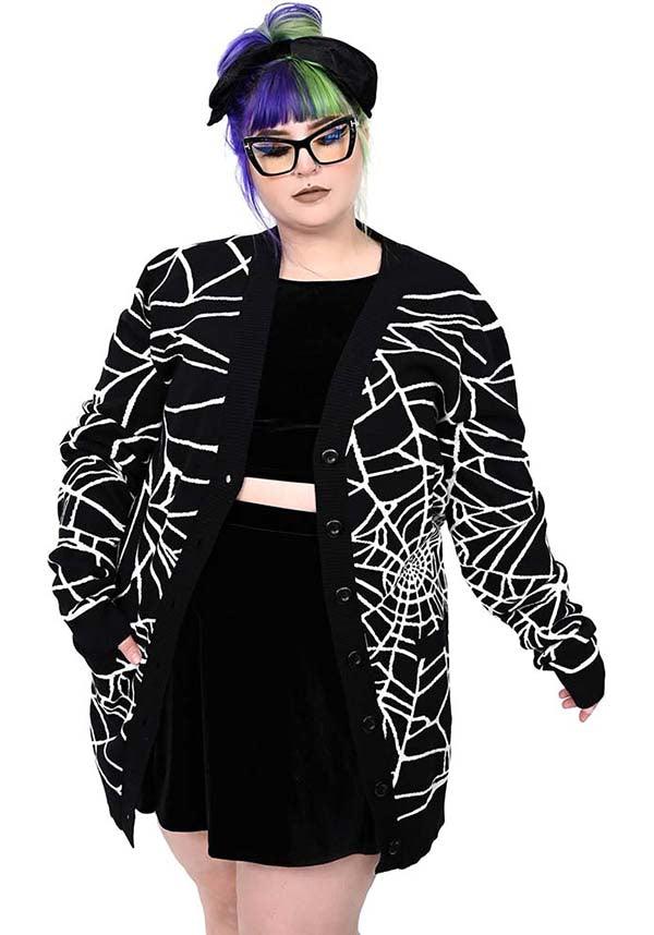 Halloween Cobweb Design Oversized Long Cardigan Sweater
