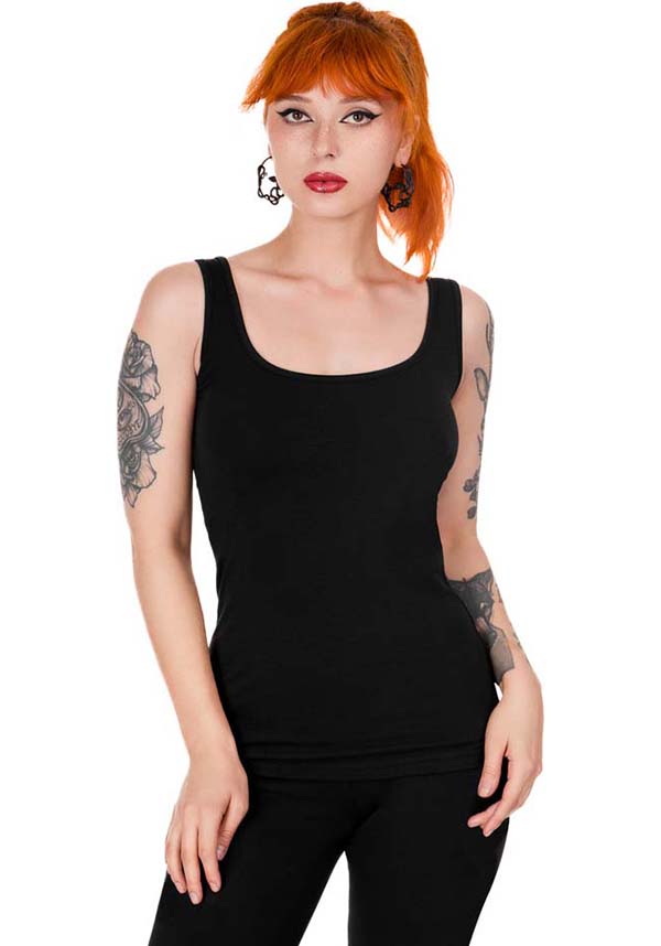 High - Quality Black Cotton Women's Deep Neckline Tank Top