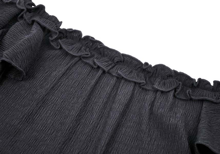 Dark in Love's Elegant Ruched Off-the-Shoulder Fatal Distressed Top