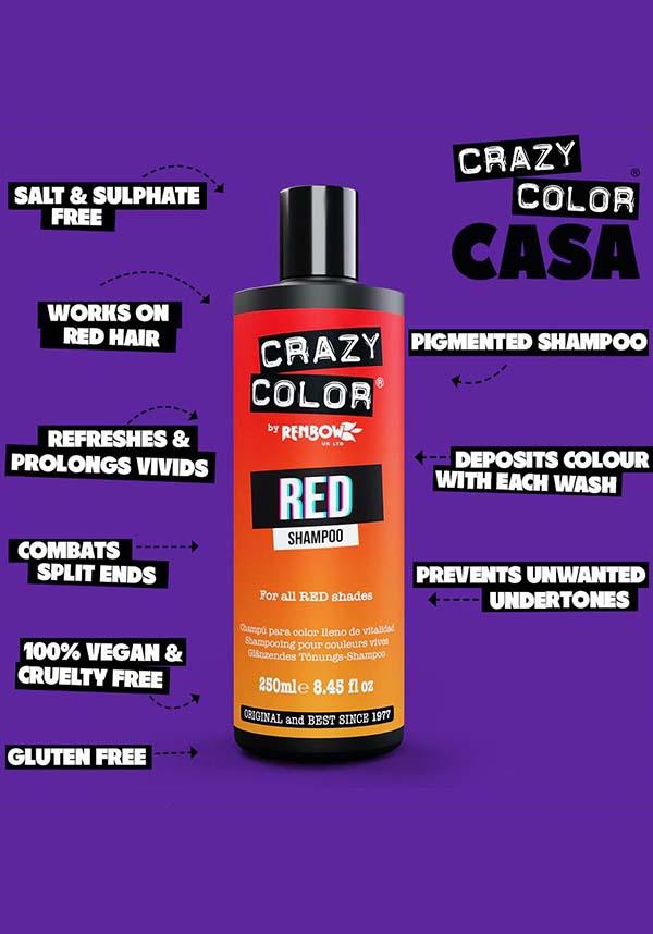 Crazy Color Vibrant Red Pigmented Shampoo for Refreshing and Prolonging Red Hair Shade