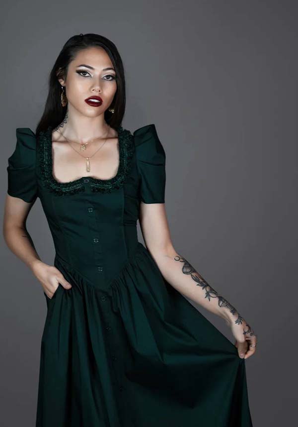 Lively Ghosts Emeraude Gothic Elegance Short Sleeve Dress