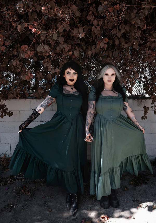 Lively Ghosts' Enchanting Sage Green Claude Monet Gothic Dress
