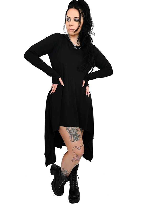 Foxblood's Edgy Creature of the Night Hooded Ponte Tunic with Thumbholes