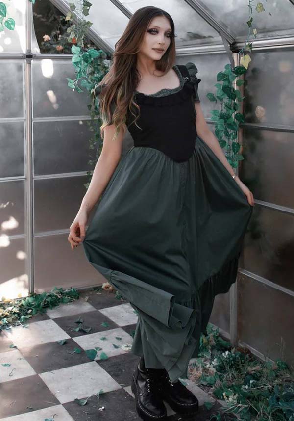 Lively Ghosts' Enchanting Sage Green Claude Monet Gothic Dress