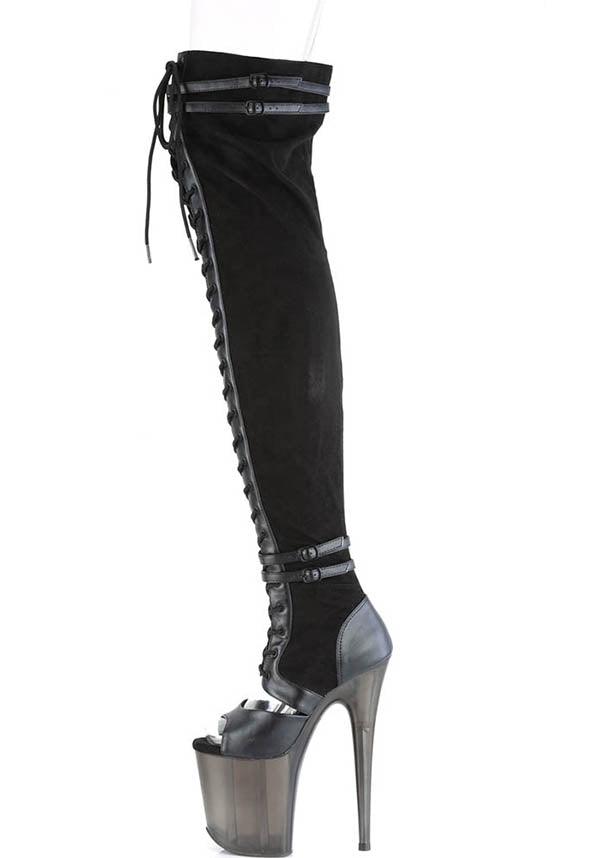 PREORDER - Flamingo-3027 Platform Heel Thigh High Boots in Black Color
