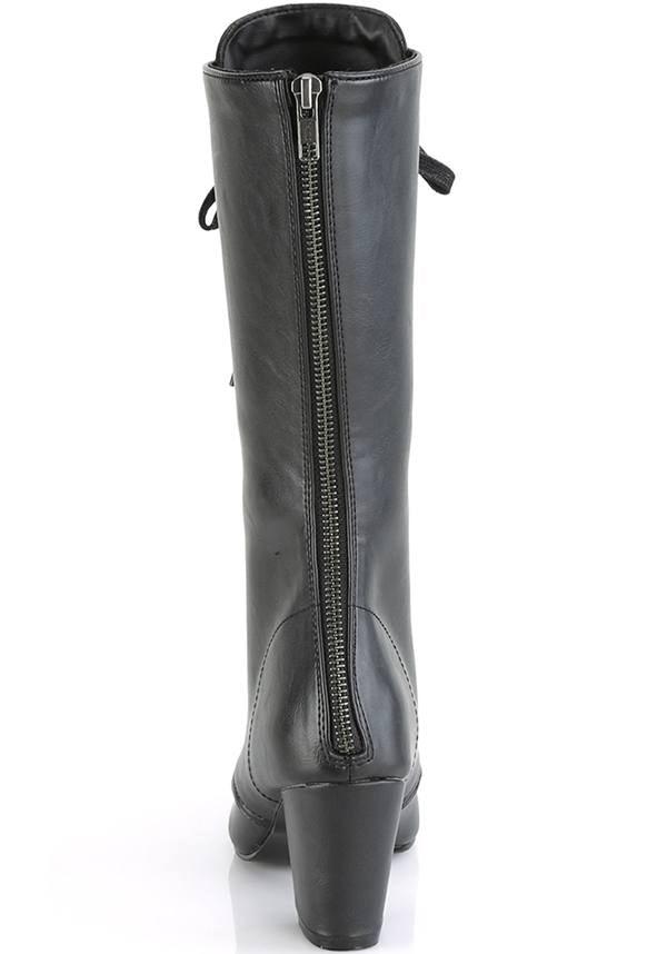 VIVIKA-205 Black Pre-order Mid-Calf Round Toe Lace-Up Boots by Demononia