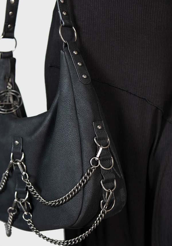 Fading Textured PU Detachable Chain Bag with Lilith Sigil Zip Pendant