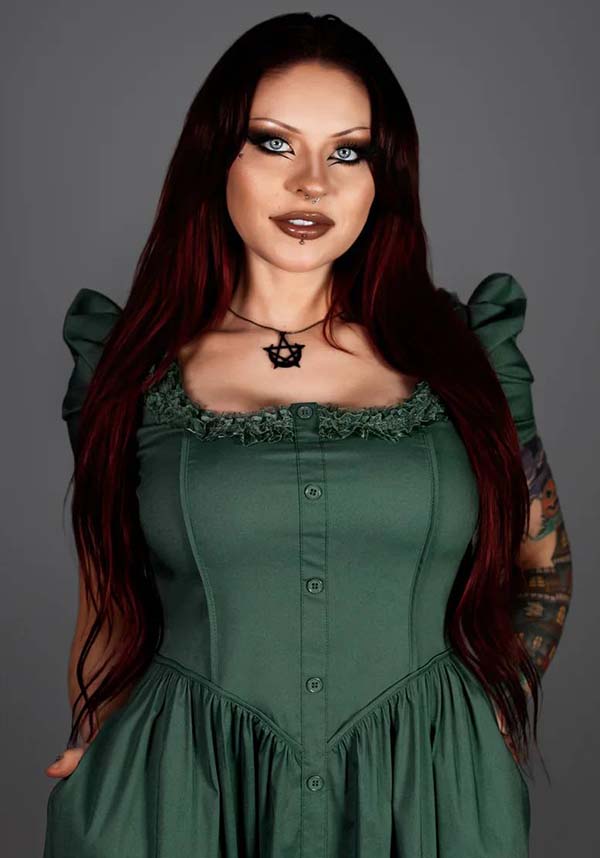 Lively Ghosts' Enchanting Sage Green Claude Monet Gothic Dress