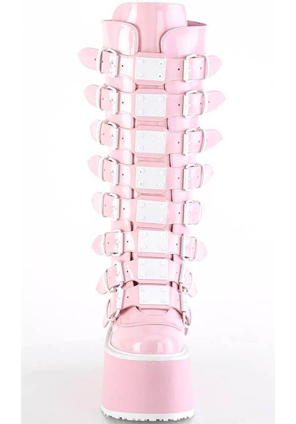 PREORDER: DAMNED-318 Platform Boots in Pink Holo Patent