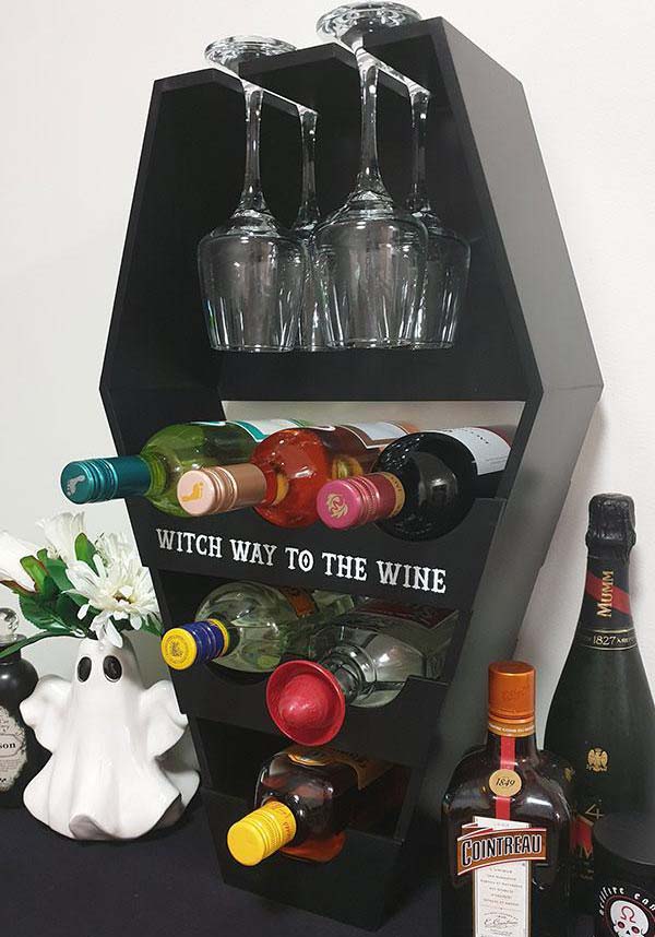 Gothic Coffin-Style Wine Shelf for Kitchen or Bar