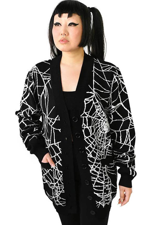 Halloween Cobweb Design Oversized Long Cardigan Sweater