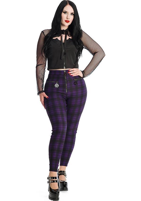 Damien Purple High - Waisted Chunky Zip Pants for a Grungy Look