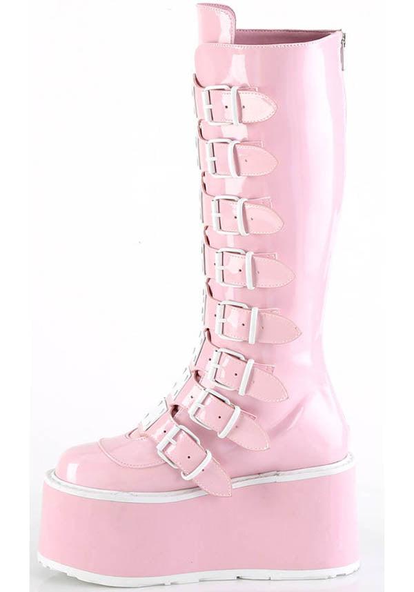 PREORDER: DAMNED-318 Platform Boots in Pink Holo Patent