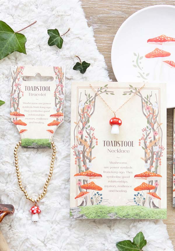 Enchanted Toadstool Charm Necklace with Matching Greeting Card