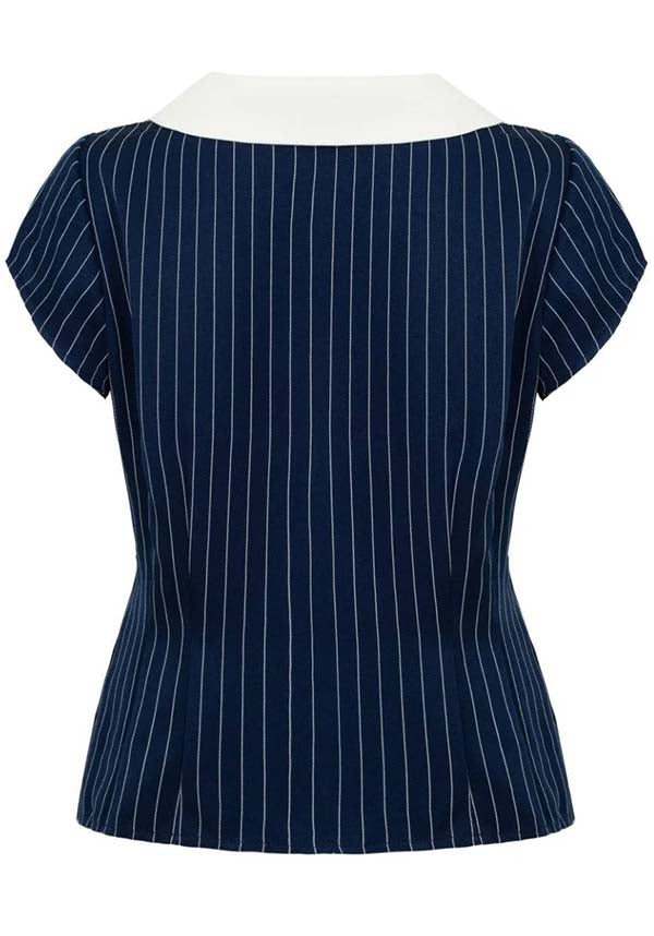 Hell Bunny Costello Retro Navy and White Pinstriped Top for a Timeless Look