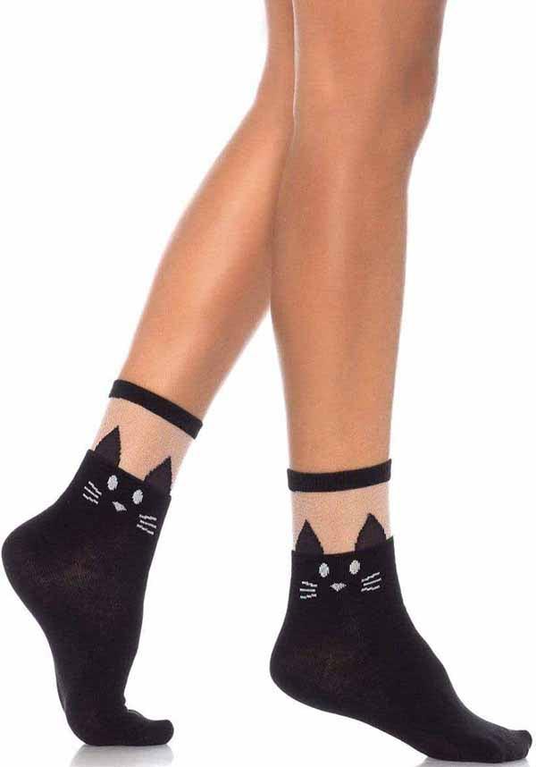 Leg Avenue's Adorable Daphne Black Cat Sheer Ankle Socks
