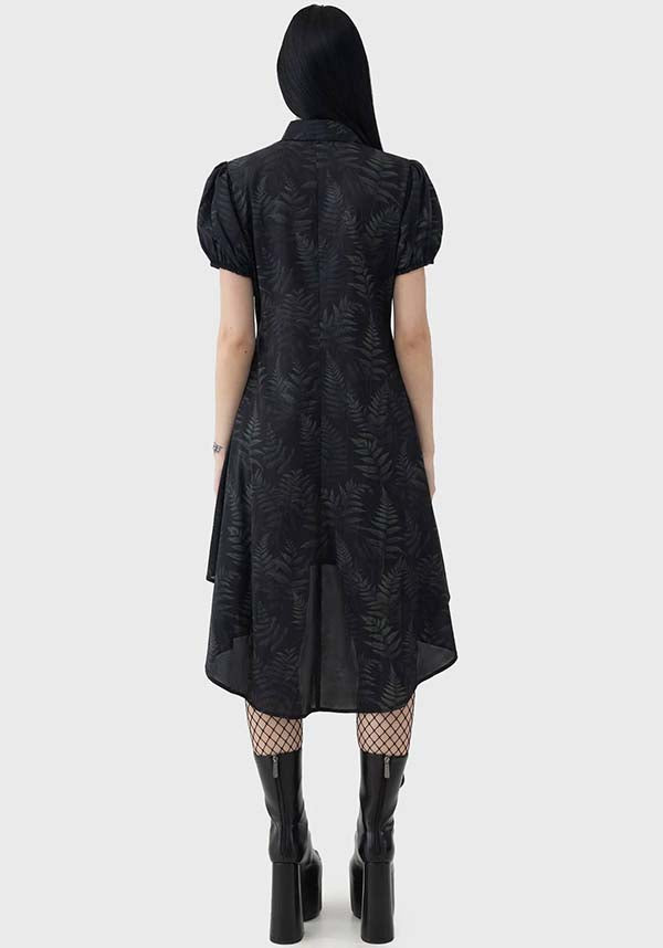 Equinoxx Fern Print Stretch Shirt Dress with Skull Button Detail