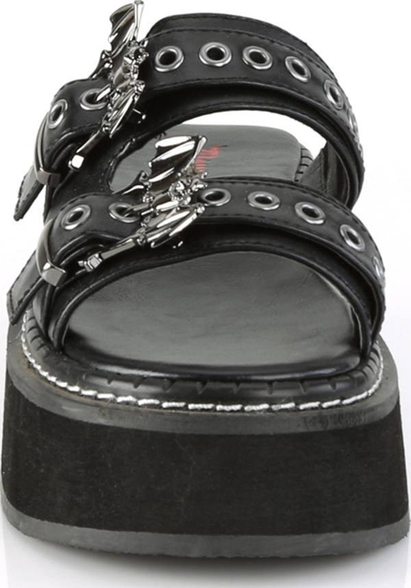 EMILY-100 Black Double Strap Flat Sandals - Preorder