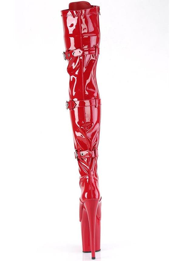 PREORDER! Flamingo-3028 Red Platform Heel Thigh High Boots