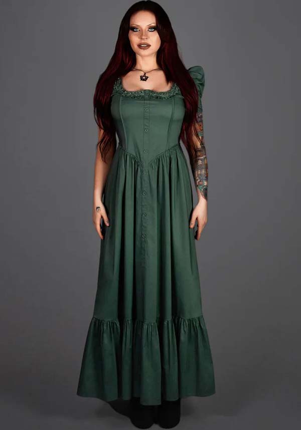 Lively Ghosts' Enchanting Sage Green Claude Monet Gothic Dress