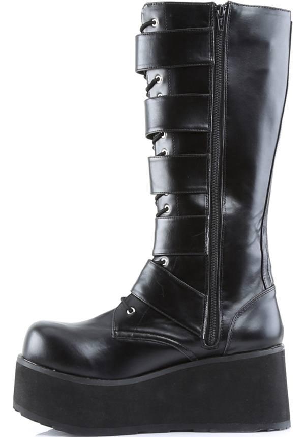 Black TRASHVILLE-518 Platform Lace-Up Knee High Boots - Preorder