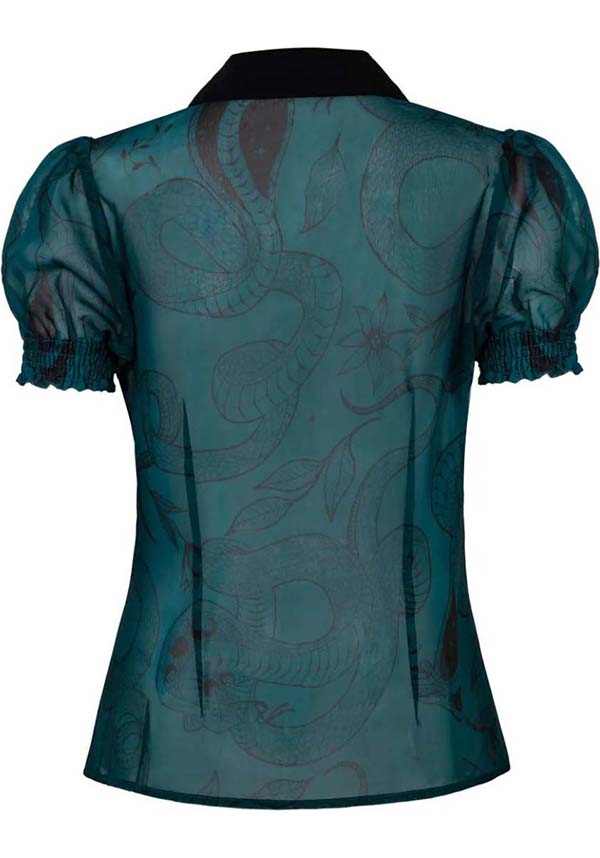 Hell Bunny Dark Green Venom Chiffon Top with Snake & Star Prints