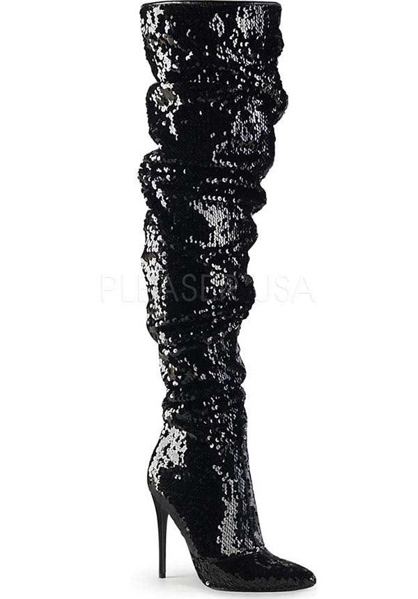 PREORDER - Courtly 3011 Over-the-Knee Black Sequin Boots