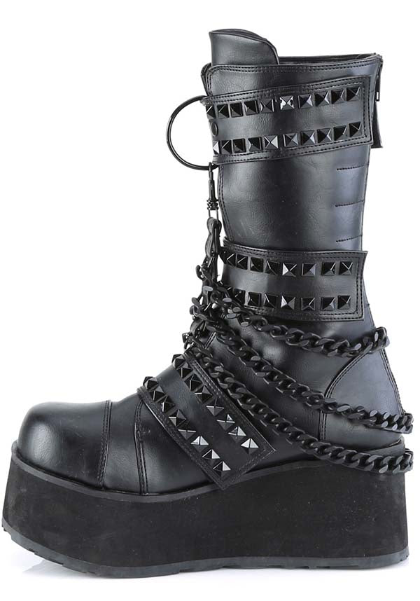 PREORDER - Demonia TRASHVILLE-138 Black Platform Mid-Calf Vegan Boots for Alternative Style