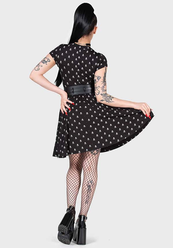 MINI FAKE OUT DRESS WITH SKULL PRINT AND ELASTICATED WAIST