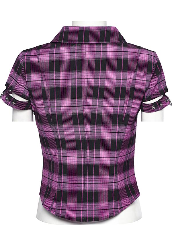 Magenta and Black Uriah Tartan Shirt with Delicate Lace Detailing