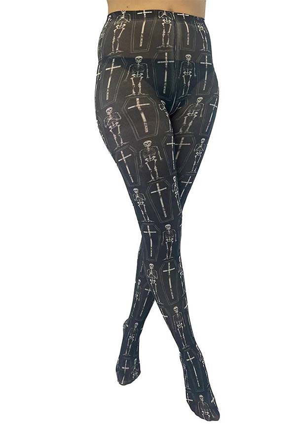 Pamela's Mann Coffin Skeletons Printed TIGHTS - Unique Alternative Style