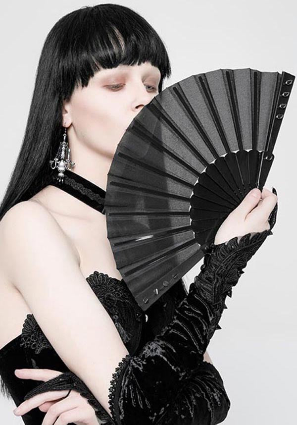 Punk Rave Soft Sheer Fabric Fan with Grunge Metal Rivets