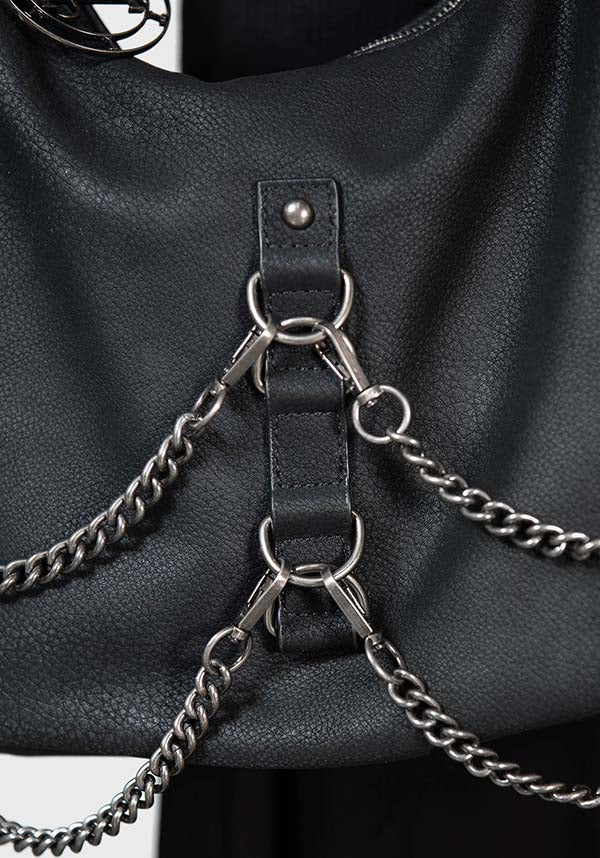 Fading Textured PU Detachable Chain Bag with Lilith Sigil Zip Pendant