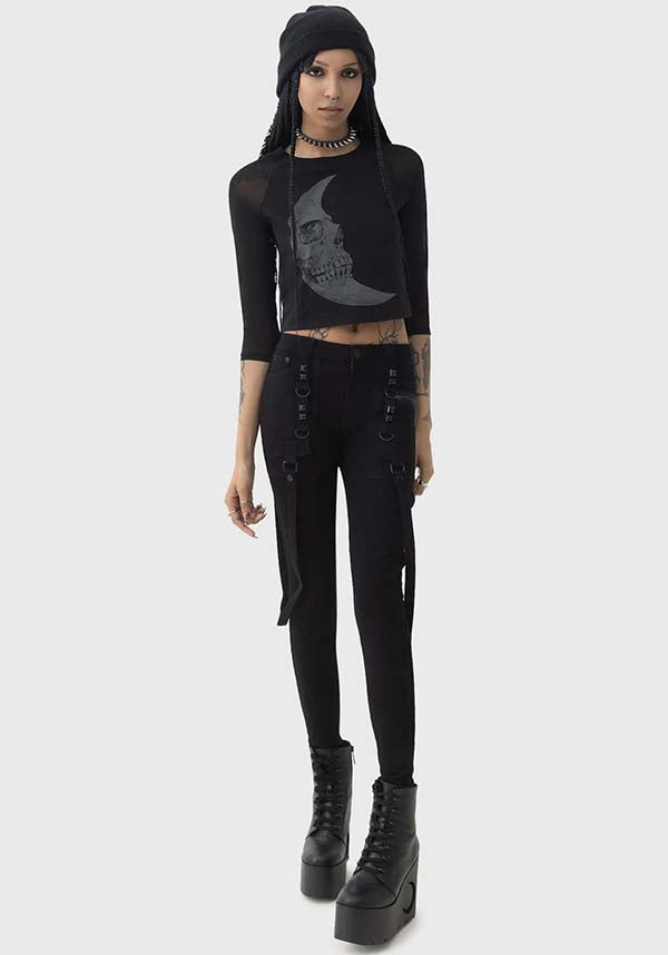 Stunning Crescent Doom TOP with Moon Graphic and Mesh Sleeves