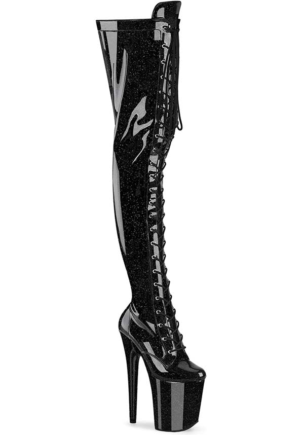 Black Glitter Flamingo-3020GP Platform Thigh High Boots [PREORDER]