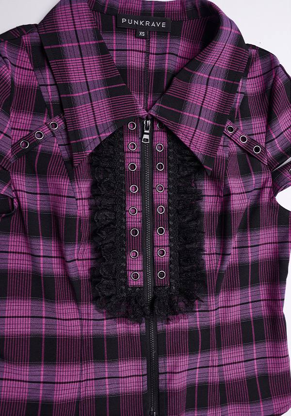 Magenta and Black Uriah Tartan Shirt with Delicate Lace Detailing