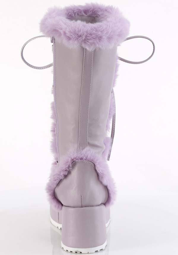 Lavender Vegan Leather CUBBY-311 Platform Mid-Calf Lace-Up Boots [PREORDER]