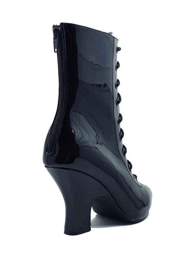 Victoria Black Patent Vegan Leather Witchy Boots with 2 - inch Heel