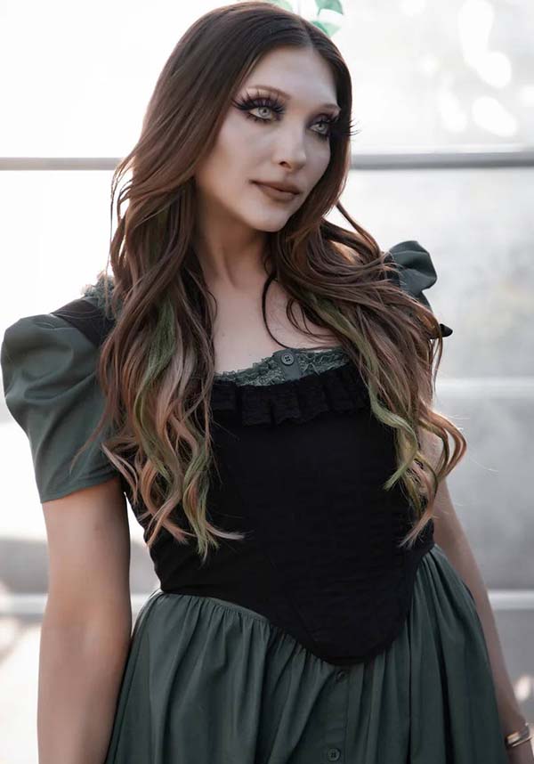 Lively Ghosts' Enchanting Sage Green Claude Monet Gothic Dress