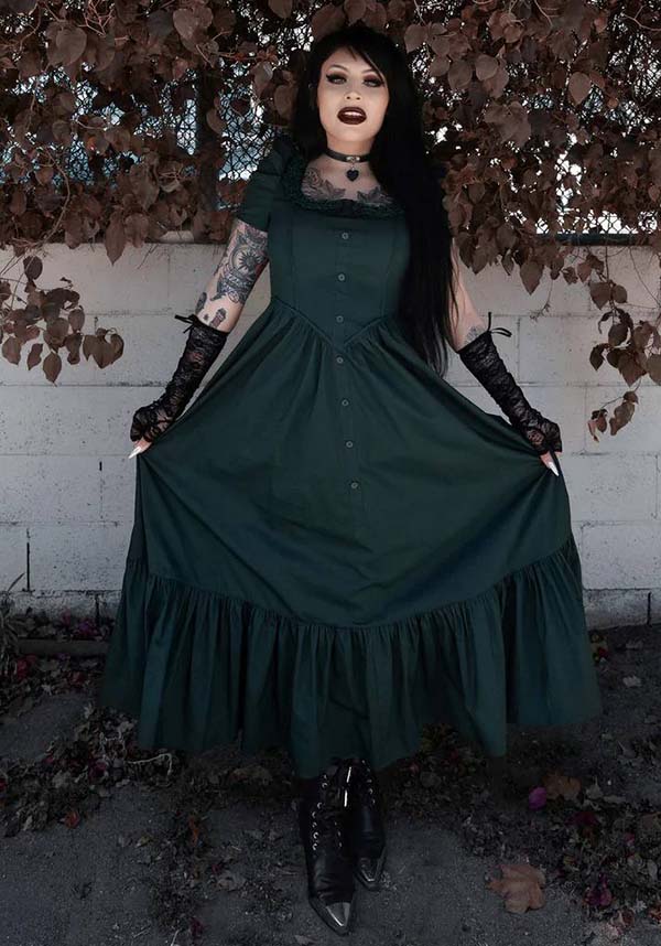 Lively Ghosts Emeraude Gothic Elegance Short Sleeve Dress