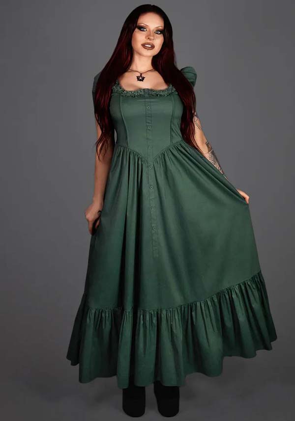 Lively Ghosts' Enchanting Sage Green Claude Monet Gothic Dress