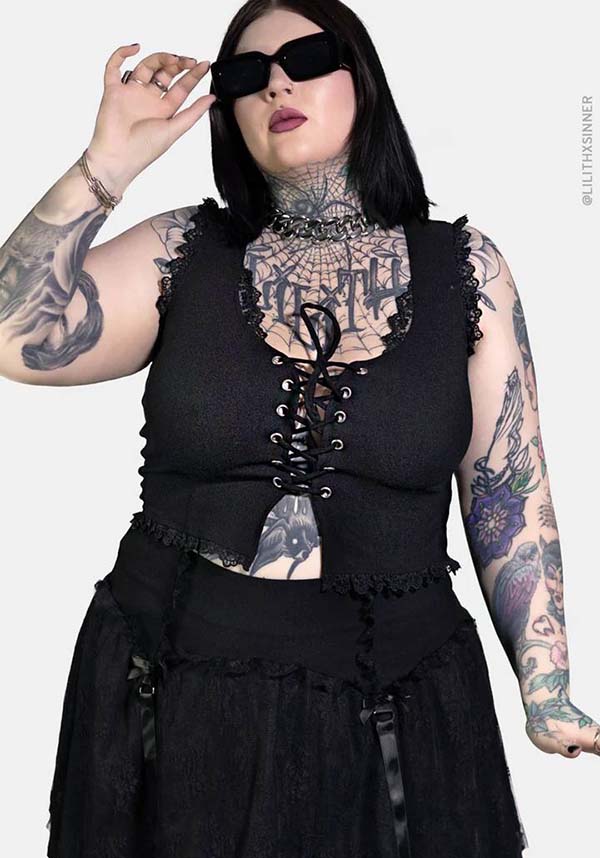 Circe Women's Fashionable Lace-Trimmed Adjustable Corset Front TOP