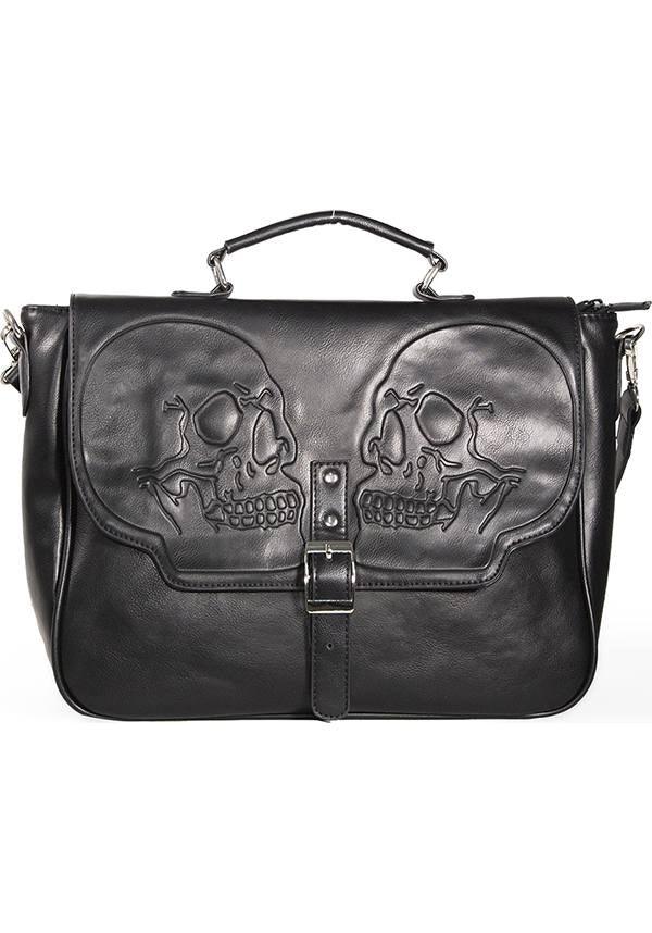 Fire Armour Gothic Soft Black Messenger Bag with Embossed Skull Designs
