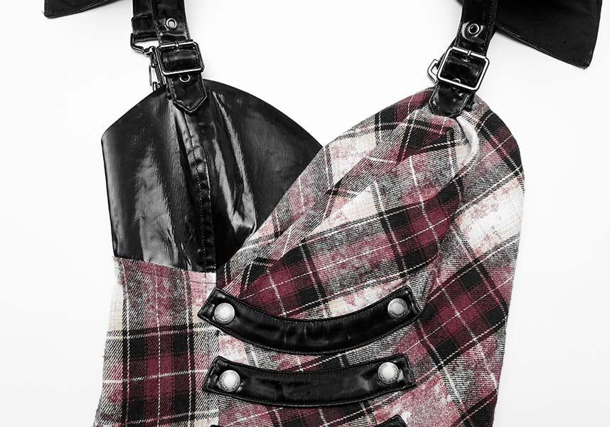 Punk Rave's Striking Danika Red Tartan MIDI Women's Dress for Edgy Fashion Lovers